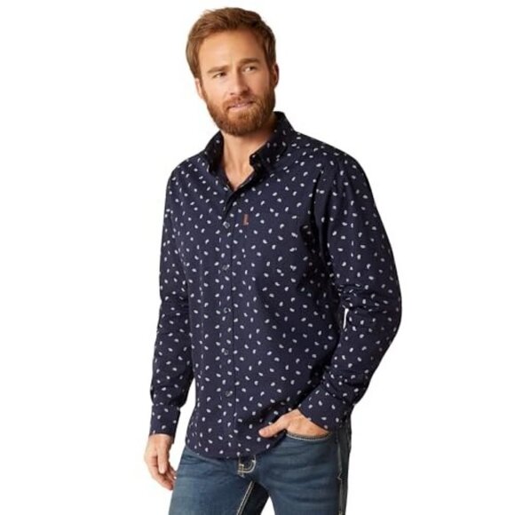 Ariat Men's Marco Stretch Long Sleeve Button Up Bandana Paisley Shirt Blue - Picture 1 of 4